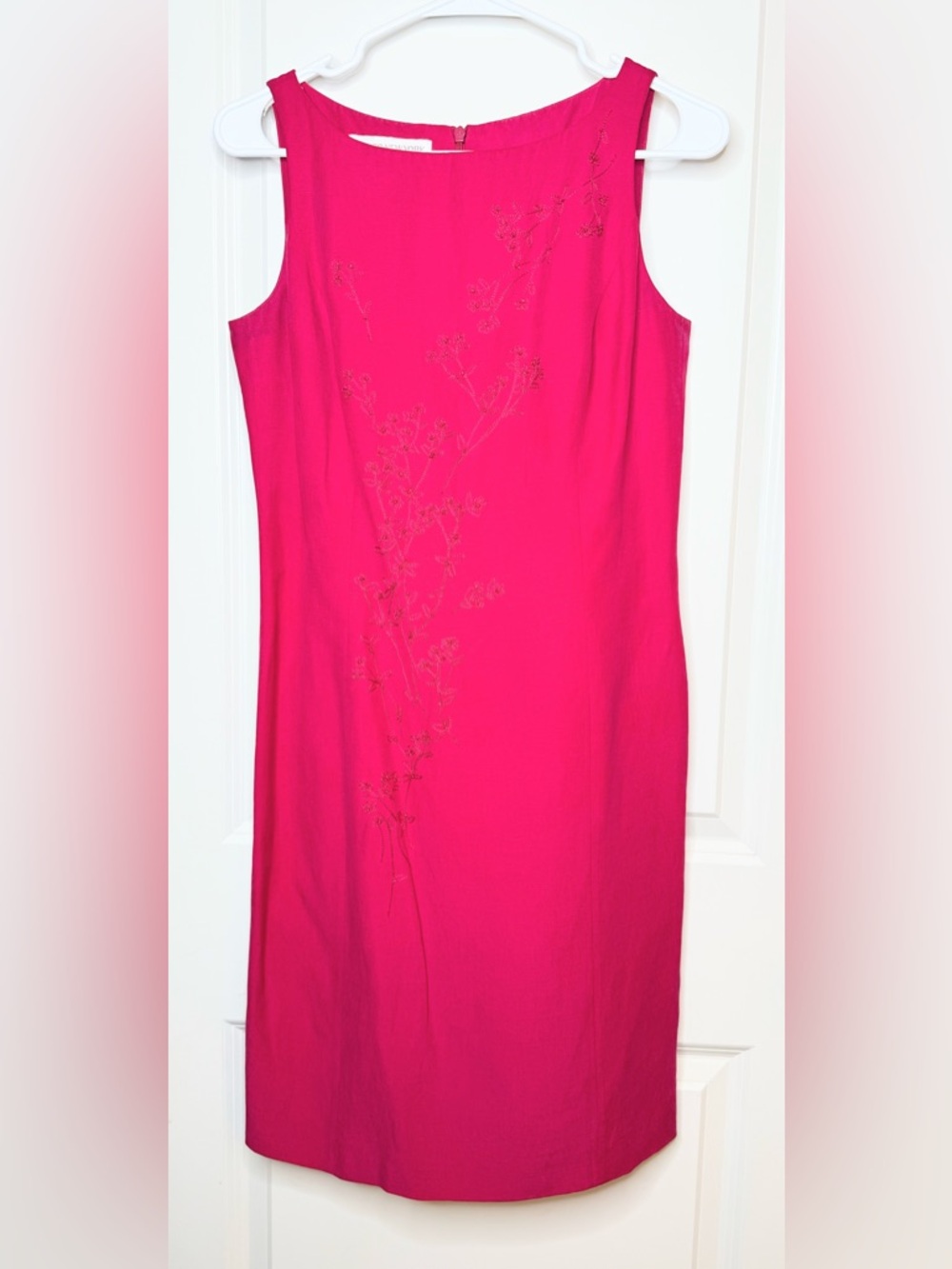 Jones New York Dress Womens 4 Pink Silk Linen Floral Embroidered Sheath